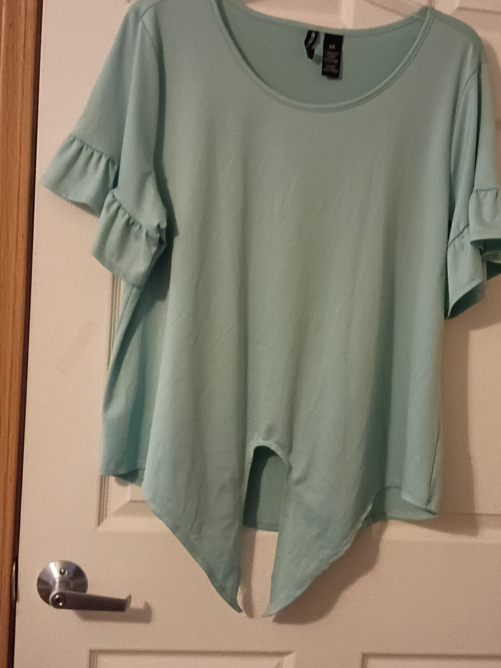 Relaxed Mint Green Ruffle Sleeve Asymmetrical Short Sleeve Top